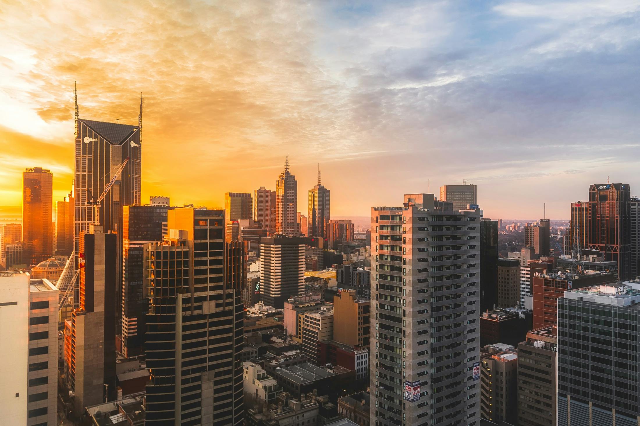 City skyline at golden hour sunset